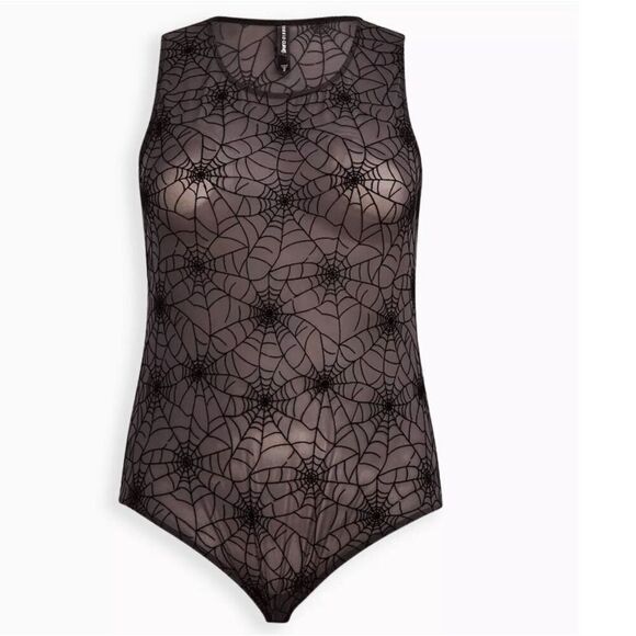 Torrid Curve Womens 2 US 2X Flocked Mesh Bodysuit Brief Panty Spider Web Print - Picture 3 of 13